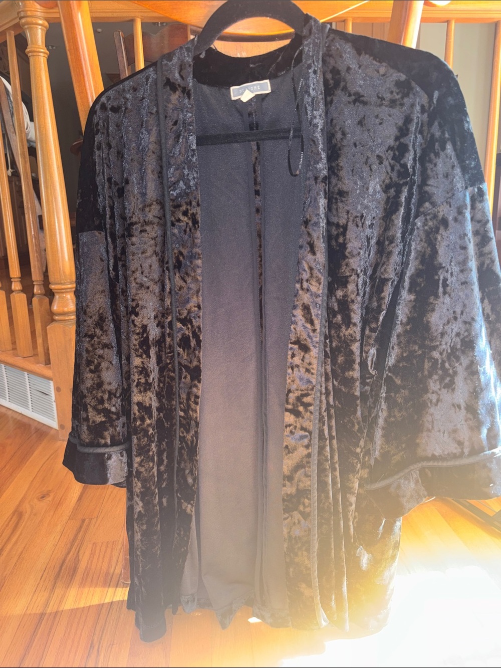 Pleione Velvet Open-Front Black Kimono Blazer